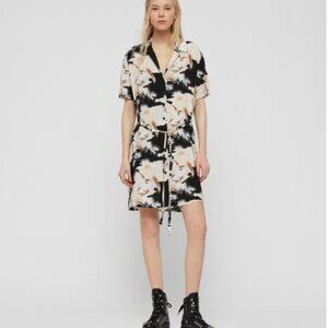 All Saints Black and Cream Tie-Dye Shirt Dress